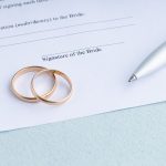 prenup agreements: marriage contract form of prenuptial agreement with a pair of wedding rings